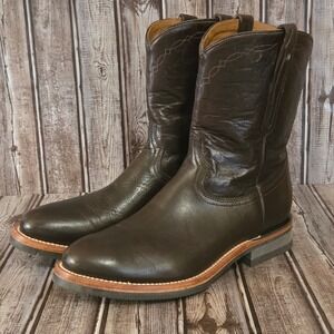Sz 10.5 D Mens Lucchese Raymond Chocolate Brown Ranch Hand Roper Boots M0032